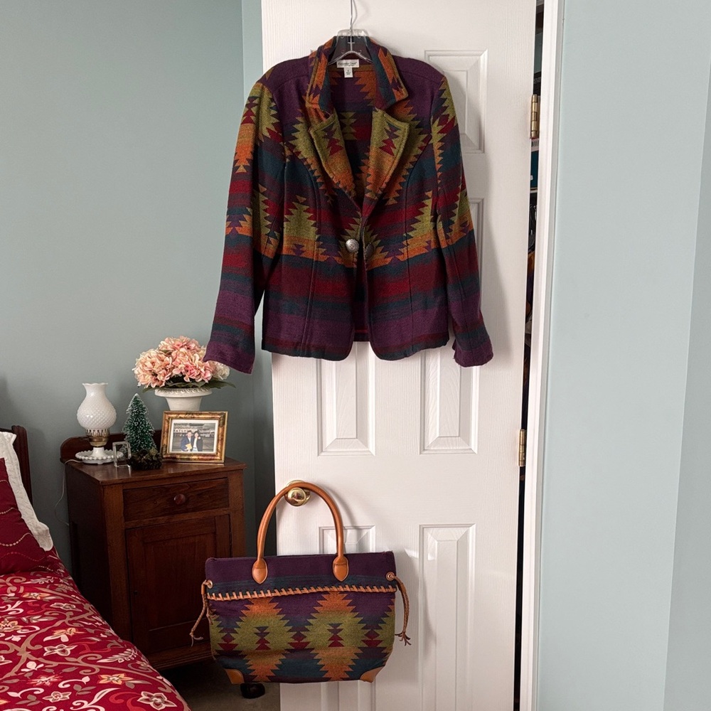 Coldwater Creek Women's Purple and Orange Patterned Blazer